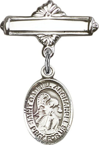Sterling Silver Polished Badge Pin St. Gabriel the Archangel Baby Badge - Engravable