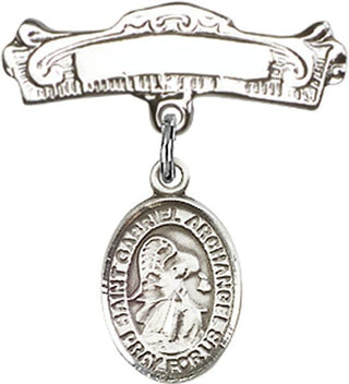 Sterling Silver Badge Pin St. Gabriel the Archangel Baby Badge - Engravable