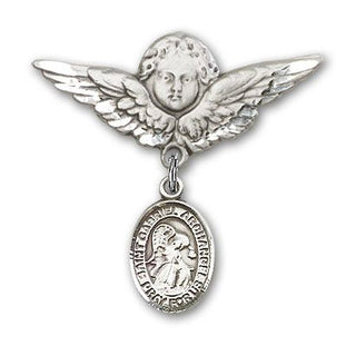 Sterling Silver Large Angel w/Wings St. Gabriel the Archangel Baby Badge - Engravable