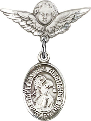 Sterling Silver Small Angel w/Wings St. Gabriel the Archangel Baby Badge - Engravable