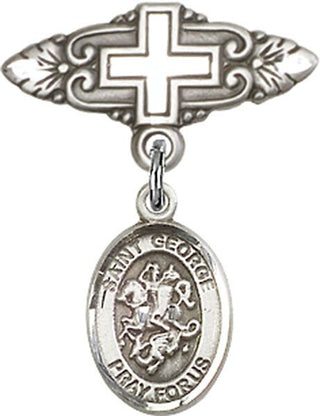 Sterling Silver Badge Pin With Cross St. George Baby Badge - Engravable