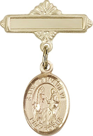 14kt Gold Filled Polished Badge Pin St. Genevieve Baby Badge - Engravable