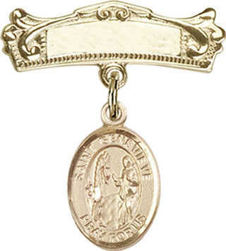 14kt Gold Filled Badge Pin St. Genevieve Baby Badge - Engravable