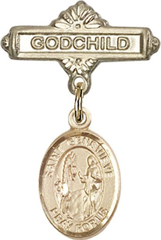 14kt Gold Filled Godchild St. Genevieve Baby Badge - Engravable