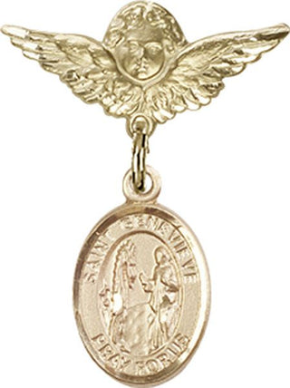 14kt Gold Small Angel w/Wings St. Genevieve Baby Badge - Engravable