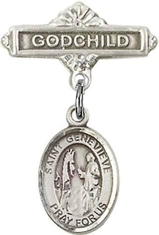 Sterling Silver Godchild St. Genevieve Baby Badge - Engravable