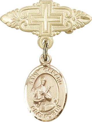 14kt Gold Filled Badge Pin With Cross St. Gerard Majella Baby Badge - Engravable