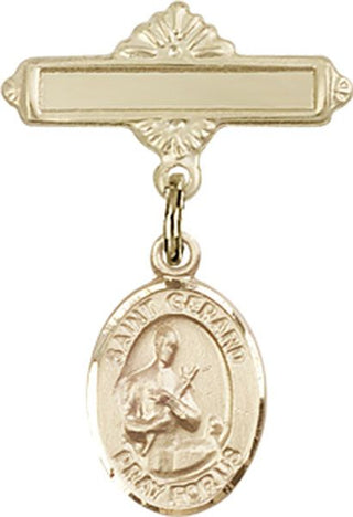 14kt Gold Polished Badge Pin St. Gerard Majella Baby Badge - Engravable