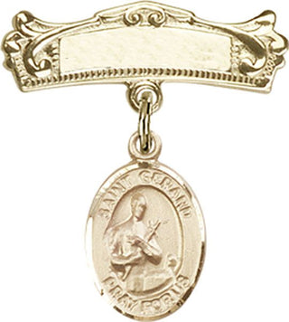 14kt Gold Badge Pin St. Gerard Majella Baby Badge - Engravable