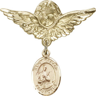 14kt Gold Large Angel w/Wings St. Gerard Majella Baby Badge - Engravable
