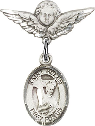 Sterling Silver Small Angel w/Wings St. Helen Baby Badge - Engravable