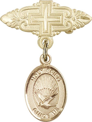 14kt Gold Filled Badge Pin With Cross Holy Spirit Baby Badge - Engravable