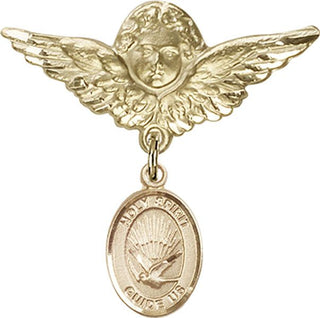 14kt Gold Large Angel w/Wings Holy Spirit Baby Badge - Engravable