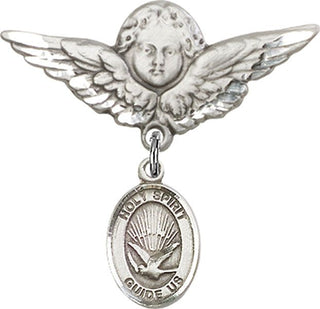 Sterling Silver Large Angel w/Wings Holy Spirit Baby Badge - Engravable