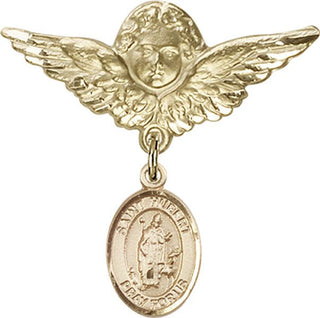 14kt Gold Filled Large Angel w/Wings St. Hubert of Liege Baby Badge - Engravable