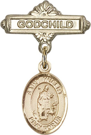 14kt Gold Filled Godchild St. Hubert of Liege Baby Badge - Engravable