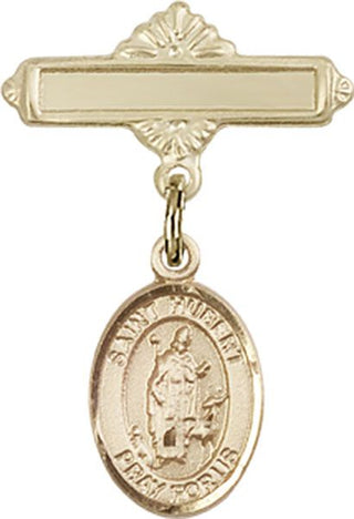 14kt Gold Polished Badge Pin St. Hubert of Liege Baby Badge - Engravable