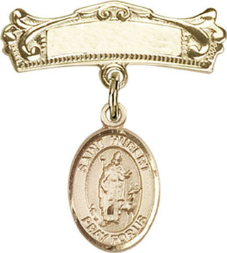 14kt Gold Badge Pin St. Hubert of Liege Baby Badge - Engravable