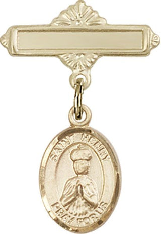 14kt Gold Filled Polished Badge Pin St. Henry II Baby Badge - Engravable