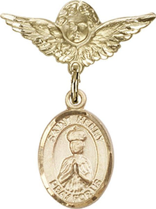 14kt Gold Filled Small Angel w/Wings St. Henry II Baby Badge - Engravable