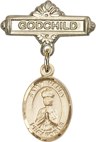14kt Gold Filled Godchild St. Henry II Baby Badge - Engravable