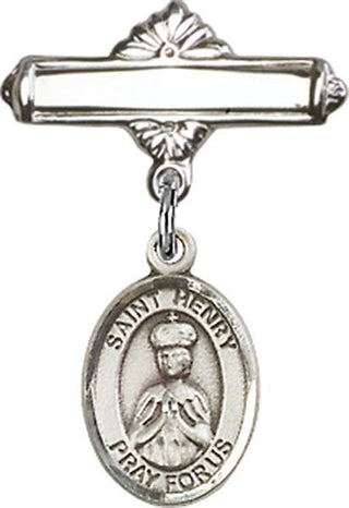 Sterling Silver Polished Badge Pin St. Henry II Baby Badge - Engravable