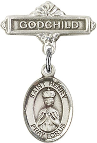 Sterling Silver Godchild St. Henry II Baby Badge - Engravable
