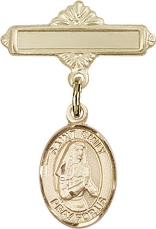 14kt Gold Polished Badge Pin St. Emily de Vialar Baby Badge - Engravable