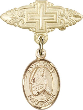 14kt Gold Badge Pin With Cross St. Emily de Vialar Baby Badge - Engravable