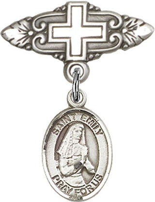 Sterling Silver Badge Pin With Cross St. Emily de Vialar Baby Badge - Engravable