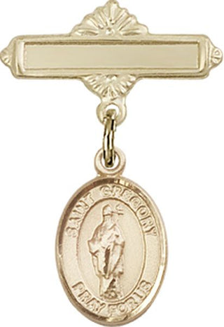 14kt Gold Filled Polished Badge Pin St. Gregory the Great Baby Badge - Engravable