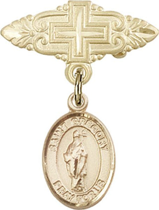 14kt Gold Filled Badge Pin With Cross St. Gregory the Great Baby Badge - Engravable