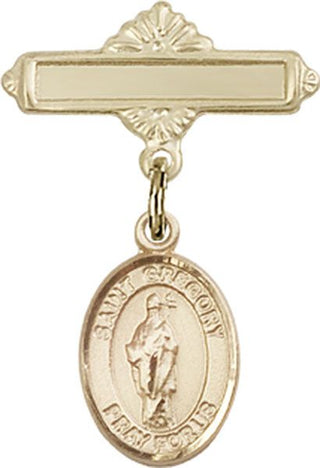14kt Gold Polished Badge Pin St. Gregory the Great Baby Badge - Engravable