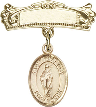 14kt Gold Badge Pin St. Gregory the Great Baby Badge - Engravable