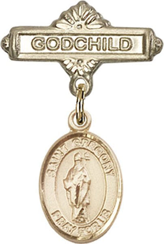 14kt Gold Godchild St. Gregory the Great Baby Badge - Engravable