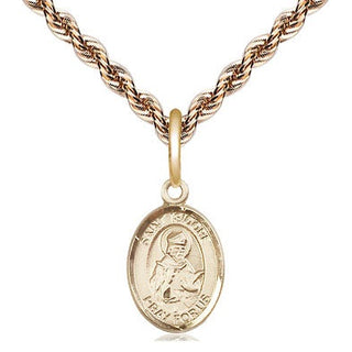 14kt Gold Saint Isidore of Seville Medal Engraved Catholic Saint Jewelry