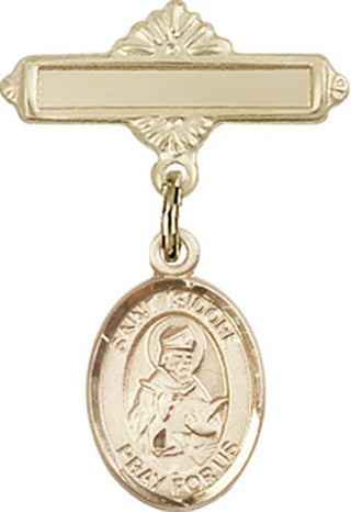 14kt Gold Filled Polished Badge Pin St. Isidore of Seville Baby Badge - Engravable