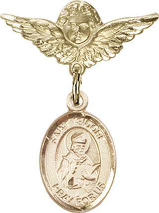 14kt Gold Filled Small Angel w/Wings St. Isidore of Seville Baby Badge - Engravable