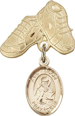 14kt Gold Filled Baby Boots St. Isidore of Seville Baby Badge - Engravable