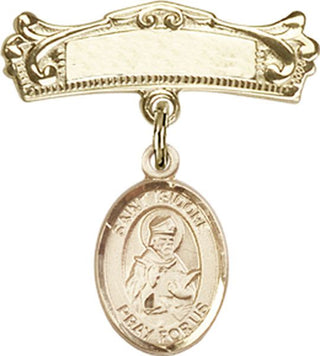 14kt Gold Badge Pin St. Isidore of Seville Baby Badge - Engravable