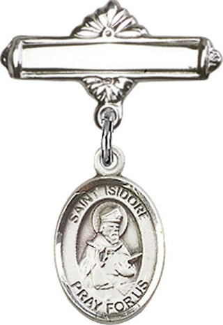 Sterling Silver Polished Badge Pin St. Isidore of Seville Baby Badge - Engravable