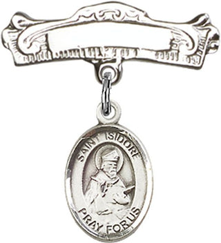 Sterling Silver Badge Pin St. Isidore of Seville Baby Badge - Engravable