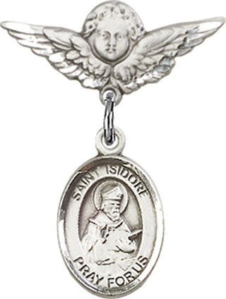 Sterling Silver Small Angel w/Wings St. Isidore of Seville Baby Badge - Engravable