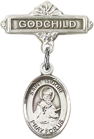 Sterling Silver Godchild St. Isidore of Seville Baby Badge - Engravable