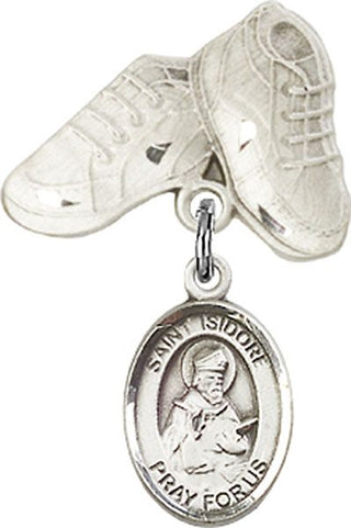 Sterling Silver Baby Boots St. Isidore of Seville Baby Badge - Engravable