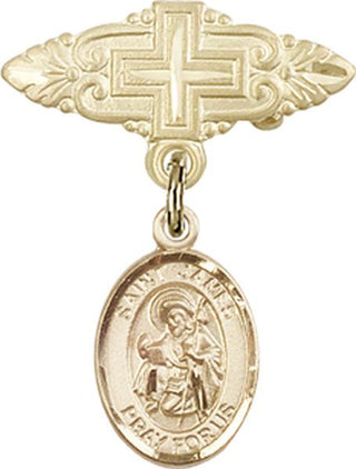 14kt Gold Badge Pin With Cross St. James the Greater Baby Badge - Engravable