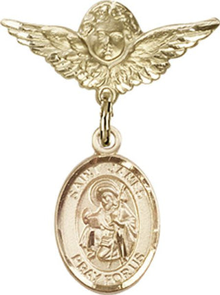 14kt Gold Small Angel w/Wings St. James the Greater Baby Badge - Engravable