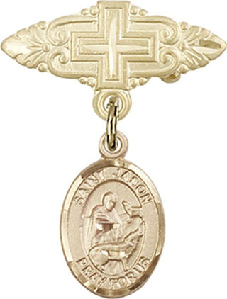 14kt Gold Badge Pin With Cross St. Jason Baby Badge - Engravable