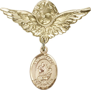 14kt Gold Large Angel w/Wings St. Jason Baby Badge - Engravable