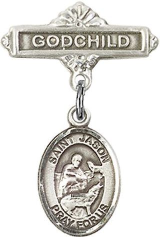 Sterling Silver Godchild St. Jason Baby Badge - Engravable